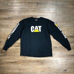Caterpillar CAT Mens Medium Long Sleeve T-Shirt Black Logo Sleeves Work Worn
